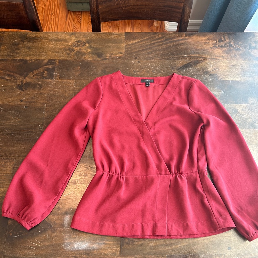 J. Crew Faux Wrap Crepe Blouse - Maroon